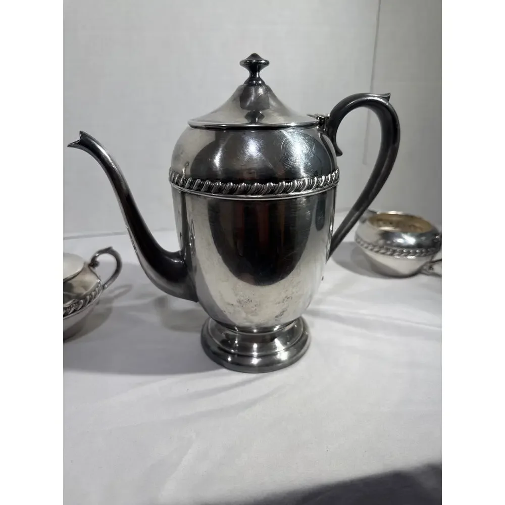 Silver Plated 3 Pc Coffee Tea Set Pot Sugar Creamer Ornate Vintage